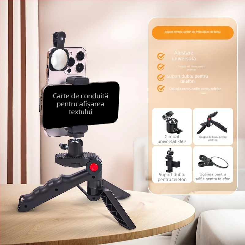 Suport auto pentru telefon cu funcții teleprompter pentru utilizare pe birou sau în mână - portabil, gata pentru subtitrări (Plastic; Fără personalizare; Brand: Other; Stil: General)