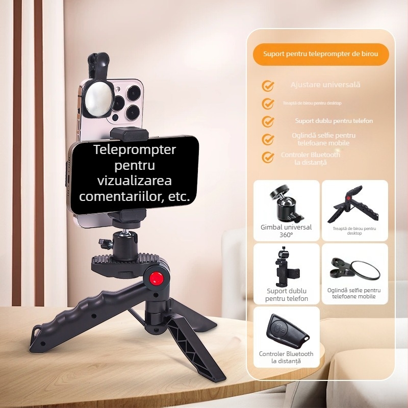 Suport auto pentru telefon cu funcții teleprompter pentru utilizare pe birou sau în mână - portabil, gata pentru subtitrări (Plastic; Fără personalizare; Brand: Other; Stil: General)