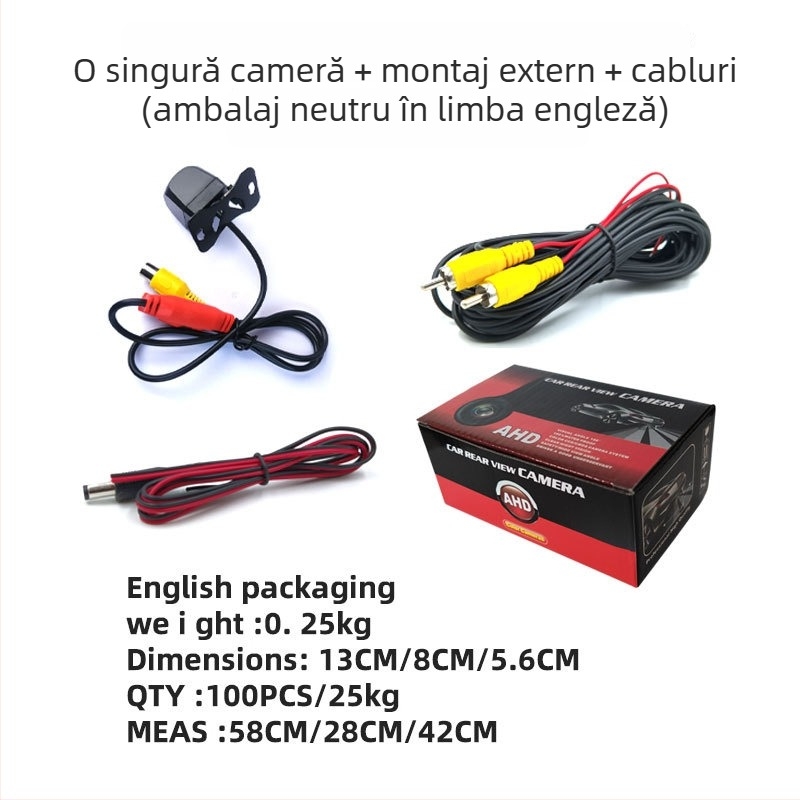 HB4 Cameră de vedere în spate — 180° reglabilă, semnal AHD 720P, alimentare 12V, imagine oglindită