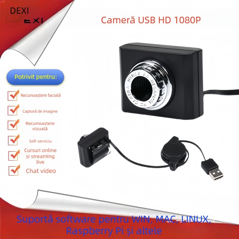 Cameră USB cu microfon încorporat pentru Raspberry Pi 4/5, 1080p (1920x1080) 30fps, USB 2.0, fără driver