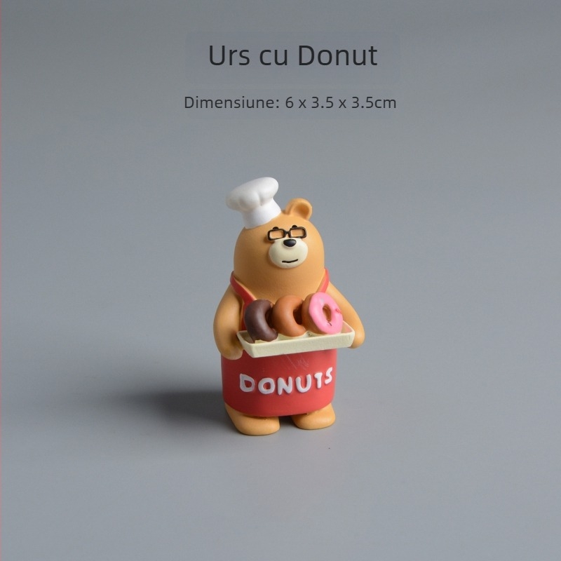 Prop fotograﬁe: scenă în stil japonez, miniatură din rășină cu pisică, donut și cafenea — Material: rășină; Stil: bunuri japoneze; Categorie: meșteșuguri din rășină; Cadou gata de oferit