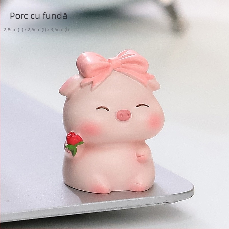 Figuă din rășină cu purceluș pentru consola centrală a mașinii și birou, peisaj mini, decor animal în stil desen animat • Brand: Wisdom Forest • Material: Rășină • Stil: Cartoon • Categoria: Animale