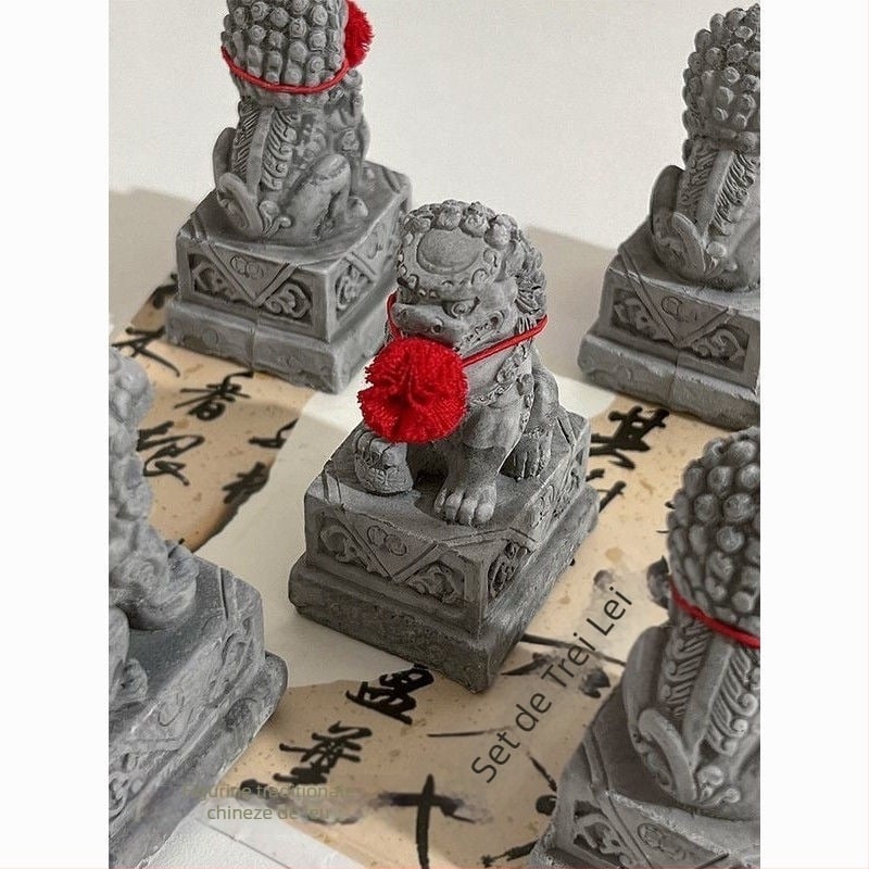 Pereche de lei din Bluestone, Zhuotai, stil chinezesc, tea pets din rășină pentru birou și decor de acvariu