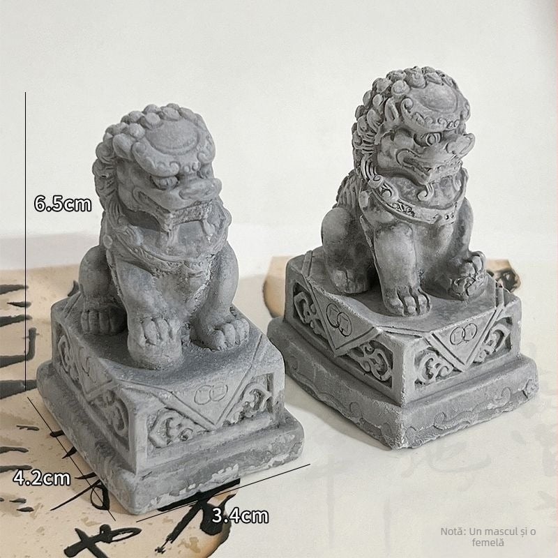 Pereche de lei din Bluestone, Zhuotai, stil chinezesc, tea pets din rășină pentru birou și decor de acvariu