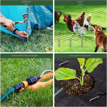 Cuie din oțel în formă de U pentru grădină și exterior — tip: cui U; greutate: 15 g; aplicații: grădinărit, călătorii, utilizare în aer liber.
