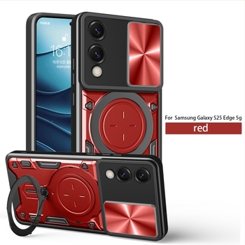 Carcasă de protecție pentru Samsung S25 Edge 5G cu inel magnetic și suport, design 2-n-1, husă TPU+PC, protecție anti-cădere