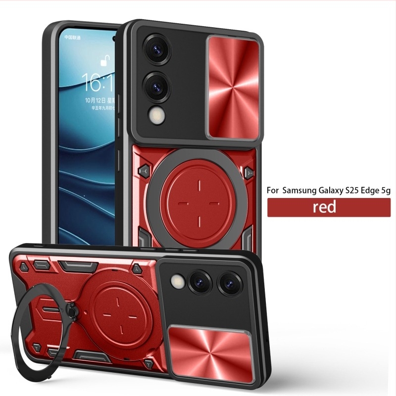 Carcasă de protecție pentru Samsung S25 Edge 5G cu inel magnetic și suport, design 2-n-1, husă TPU+PC, protecție anti-cădere