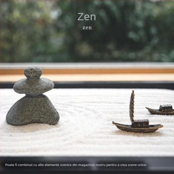 Set de birou în stil japonez Karesansui cu nisip – masă Zen cu nisip pentru peisaje mini DIY și meditație acasă, plastic și rășină, cutie cadou, cod produs T56710295477075