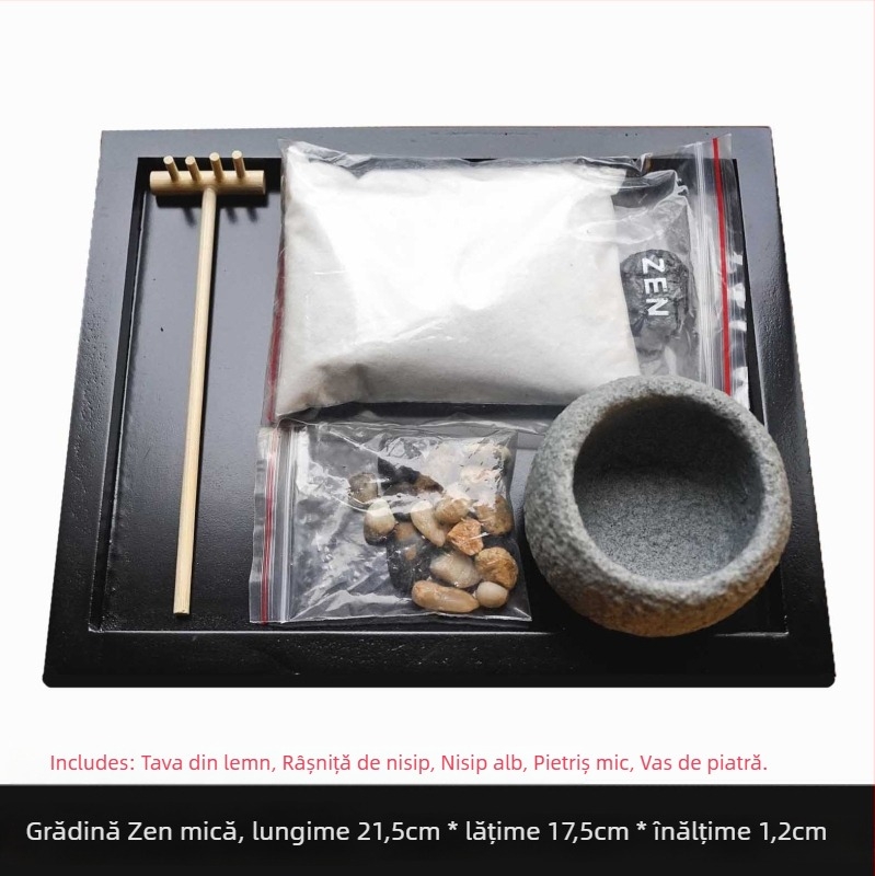 Set de birou în stil japonez Karesansui cu nisip – masă Zen cu nisip pentru peisaje mini DIY și meditație acasă, plastic și rășină, cutie cadou, cod produs T56710295477075