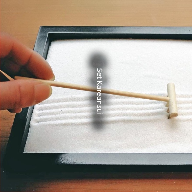 Set de birou în stil japonez Karesansui cu nisip – masă Zen cu nisip pentru peisaje mini DIY și meditație acasă, plastic și rășină, cutie cadou, cod produs T56710295477075