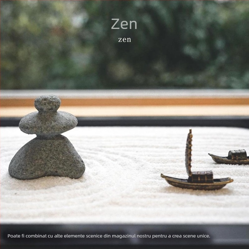 Set de birou în stil japonez Karesansui cu nisip – masă Zen cu nisip pentru peisaje mini DIY și meditație acasă, plastic și rășină, cutie cadou, cod produs T56710295477075