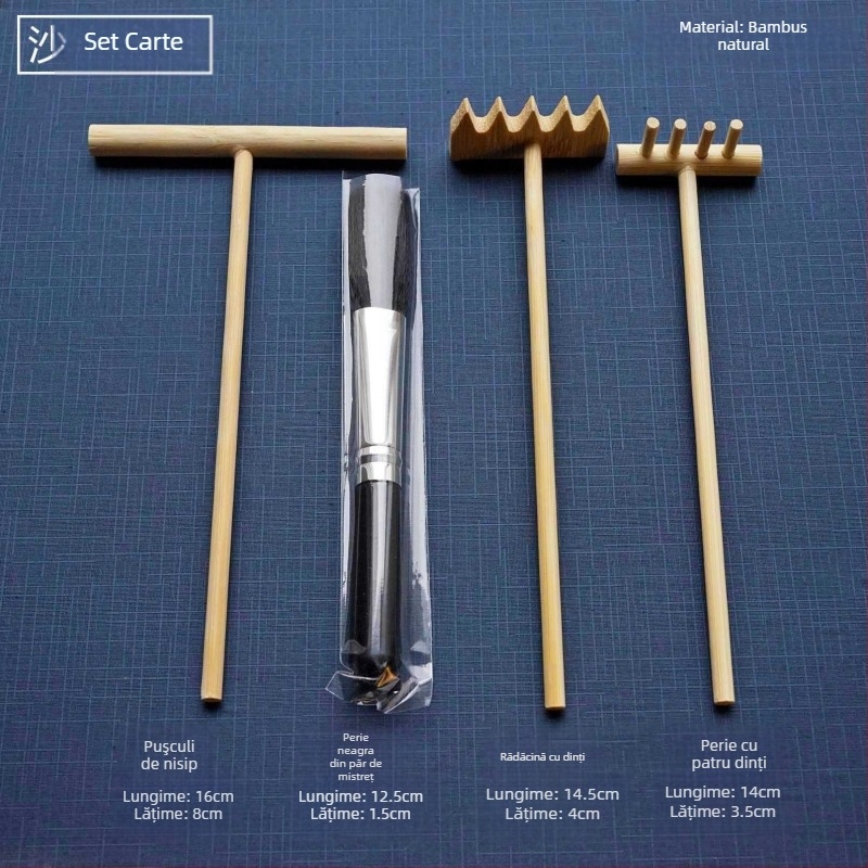 Set de birou în stil japonez Karesansui cu nisip – masă Zen cu nisip pentru peisaje mini DIY și meditație acasă, plastic și rășină, cutie cadou, cod produs T56710295477075