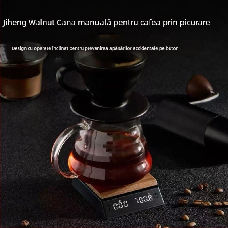 Balanță electronică pentru cafea din lemn de nuc, design în stil italian, temporizator inteligent automat, interval de măsurare 0.03-2000 g
