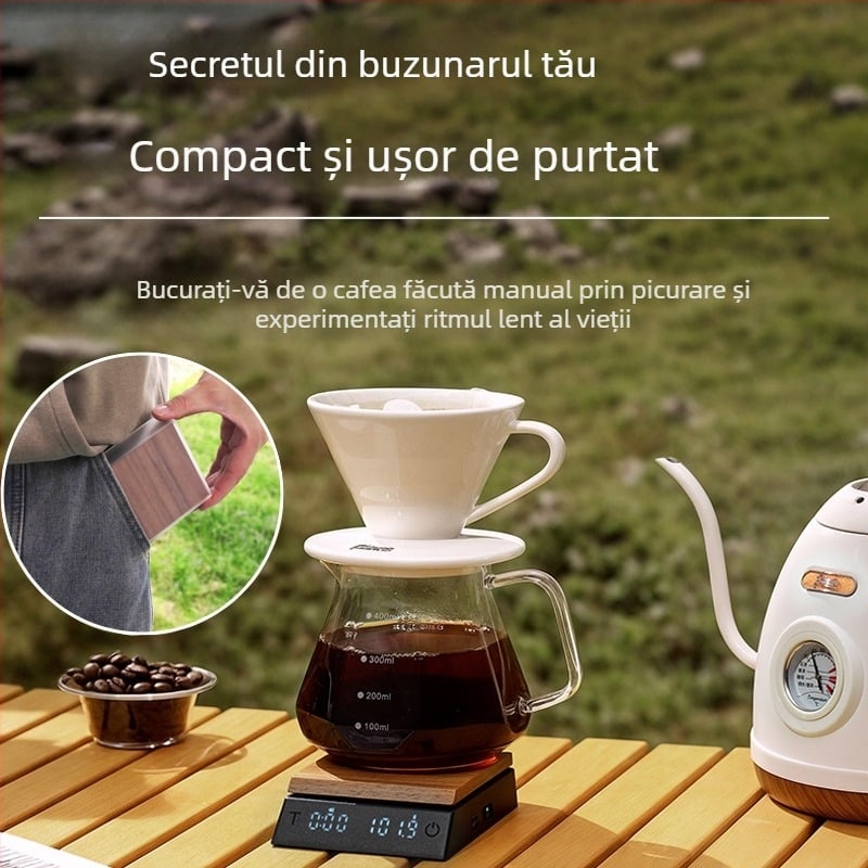 Balanță electronică pentru cafea din lemn de nuc, design în stil italian, temporizator inteligent automat, interval de măsurare 0.03-2000 g