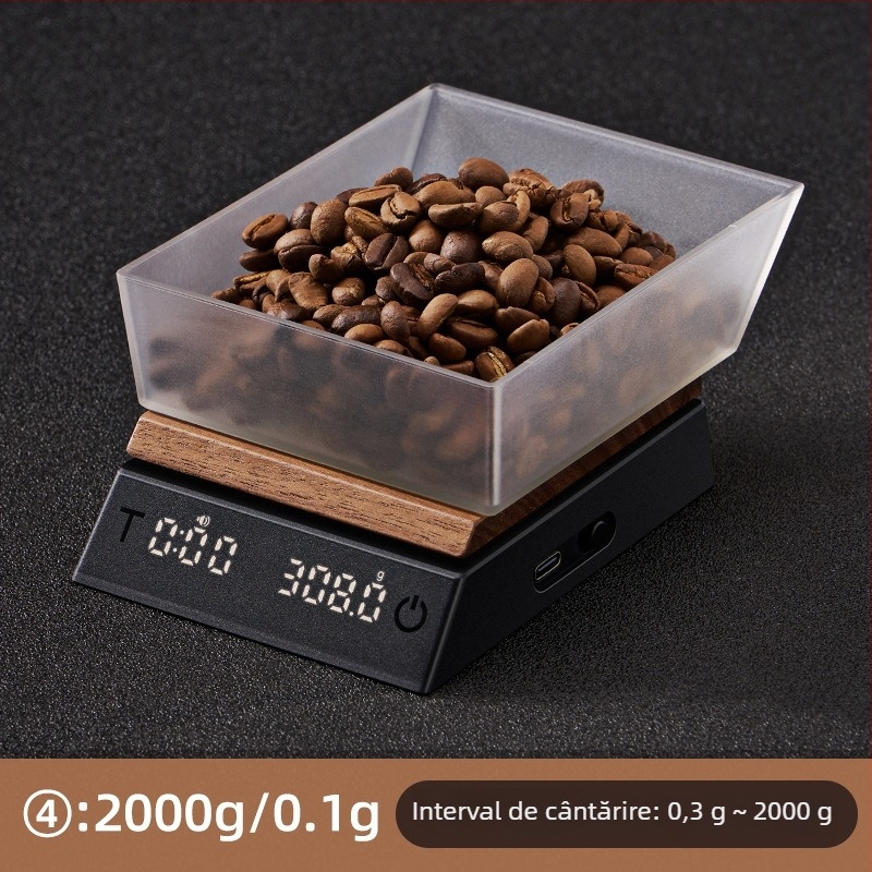 Balanță electronică pentru cafea din lemn de nuc, design în stil italian, temporizator inteligent automat, interval de măsurare 0.03-2000 g