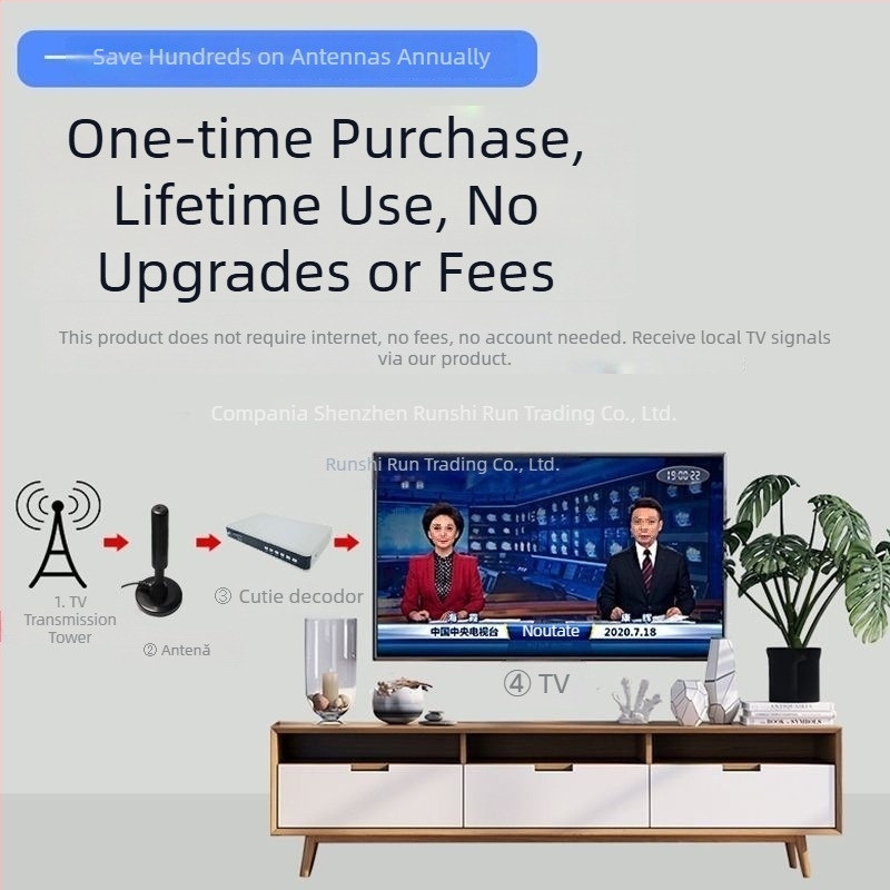 Set-top box TV offline cu antenă internă pentru zone rurale — rezoluție 1024x1024, 8GB RAM, cip R.s.king