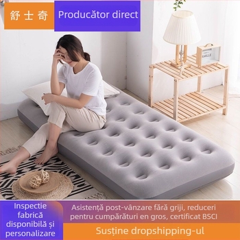 Pat gonflabil, pliant pentru o singură persoană, întărit dublu, portabil pentru exterior, suprafață din țesătură compozită