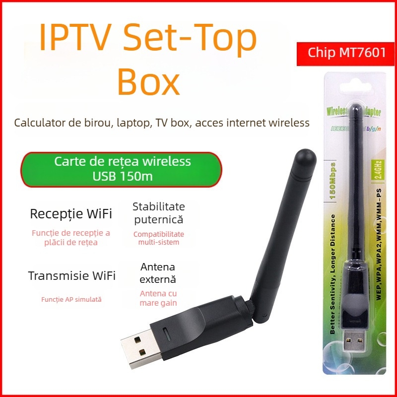 RT7601UN Transmițător USB WiFi pentru IPTV Set-Top Box – 150 Mbps, interfață USB, 2.4 GHz, 802.11b/g/n