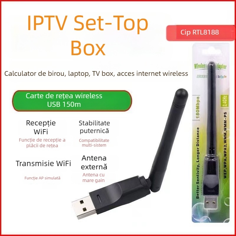 RT7601UN Transmițător USB WiFi pentru IPTV Set-Top Box – 150 Mbps, interfață USB, 2.4 GHz, 802.11b/g/n