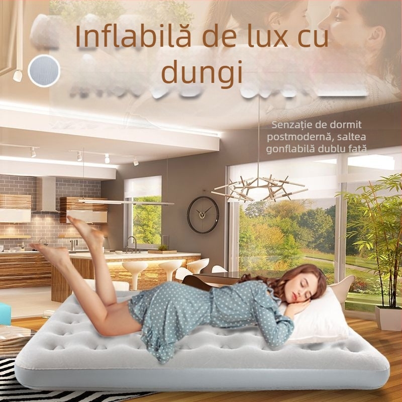Saltea gonflabilă pentru camping în aer liber, auto-umflabilă, cu două straturi, pliabilă, cu pompă externă