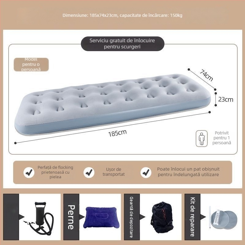 Saltea gonflabilă pentru camping în aer liber, auto-umflabilă, cu două straturi, pliabilă, cu pompă externă