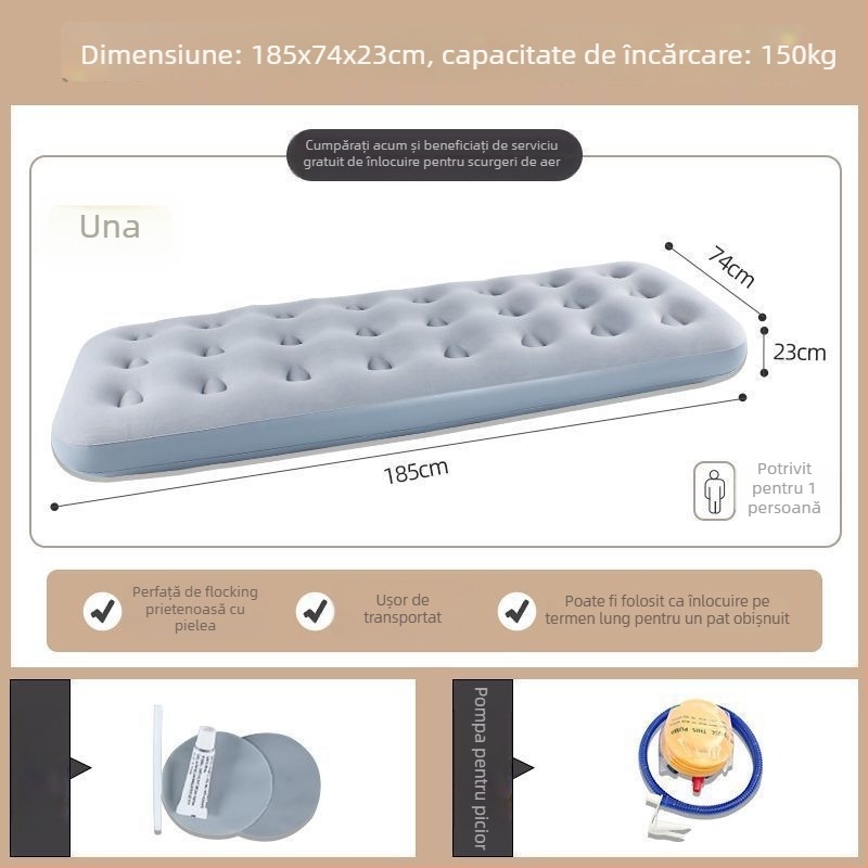 Saltea gonflabilă pentru camping în aer liber, auto-umflabilă, cu două straturi, pliabilă, cu pompă externă