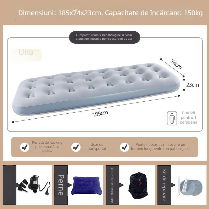 Saltea gonflabilă pentru camping în aer liber, auto-umflabilă, cu două straturi, pliabilă, cu pompă externă