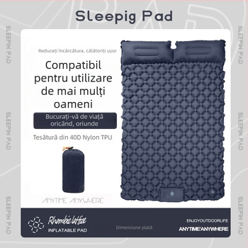 Saltea de dormit gonflabilă pentru exterior, pentru 2 persoane, ALD, 40D Nylon TPU, 1,1 kg, Umflare prin picior