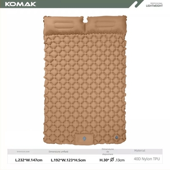 Saltea de dormit gonflabilă pentru exterior, pentru 2 persoane, ALD, 40D Nylon TPU, 1,1 kg, Umflare prin picior