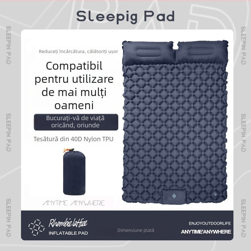 Saltea de dormit gonflabilă pentru exterior, pentru 2 persoane, ALD, 40D Nylon TPU, 1,1 kg, Umflare prin picior
