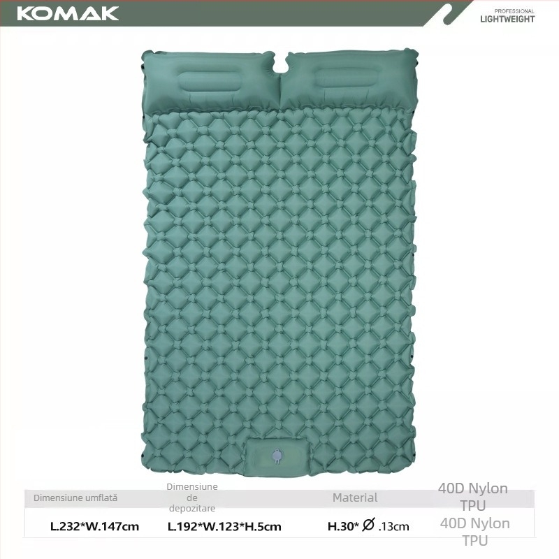 Saltea de dormit gonflabilă pentru exterior, pentru 2 persoane, ALD, 40D Nylon TPU, 1,1 kg, Umflare prin picior
