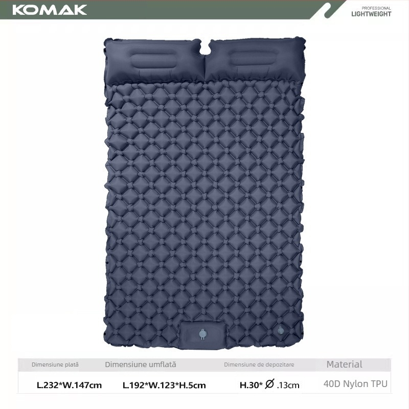 Saltea de dormit gonflabilă pentru exterior, pentru 2 persoane, ALD, 40D Nylon TPU, 1,1 kg, Umflare prin picior