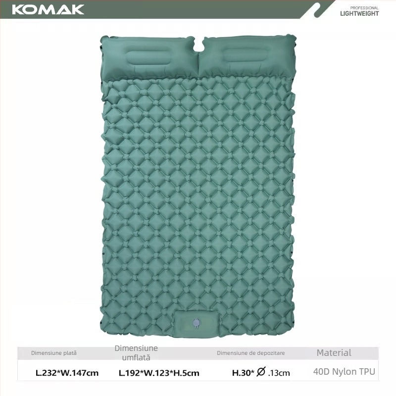 Saltea de dormit gonflabilă pentru exterior, pentru 2 persoane, ALD, 40D Nylon TPU, 1,1 kg, Umflare prin picior