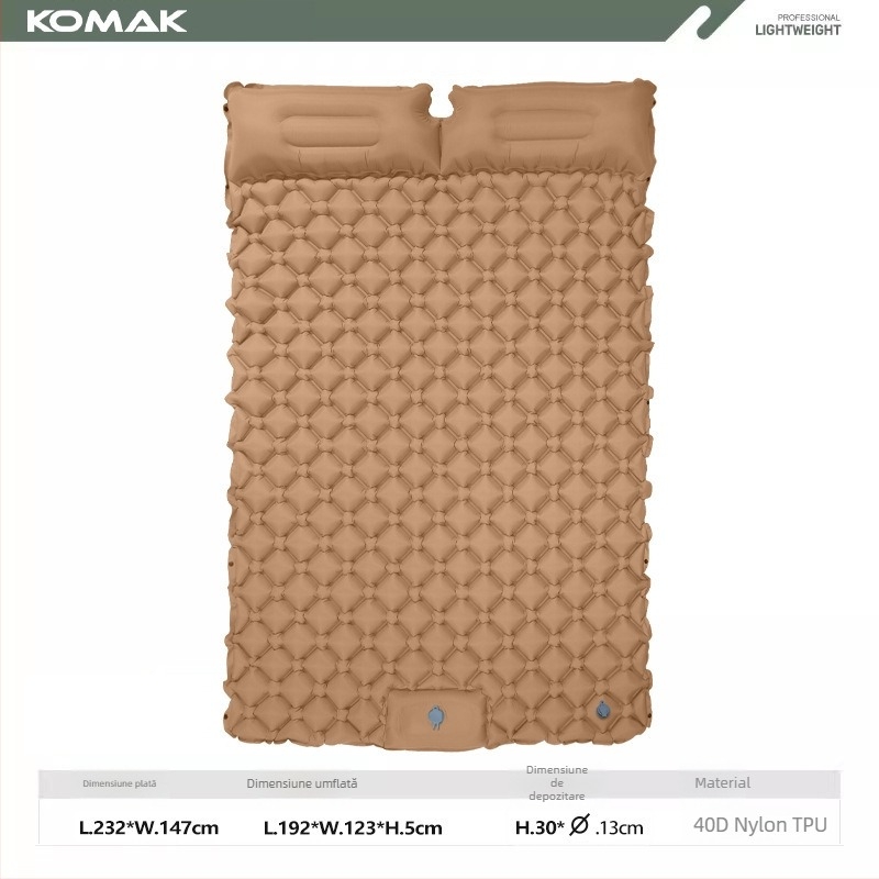 Saltea de dormit gonflabilă pentru exterior, pentru 2 persoane, ALD, 40D Nylon TPU, 1,1 kg, Umflare prin picior