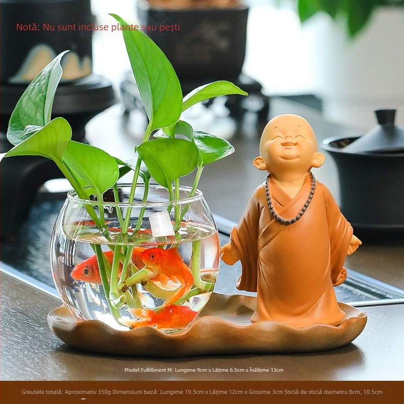 Vază hidroponică Lucky Cat – din rășină, design modern minimalist, decor pentru living sau birou, micro peisaj de birou