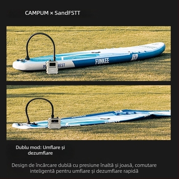 Campum pompă de aer electrică reîncărcabilă cu dublu cilindru pentru ambarcațiuni gonflabile, SUP-uri și perne cu aer – debit 70 L/min, 120 W, afișaj digital