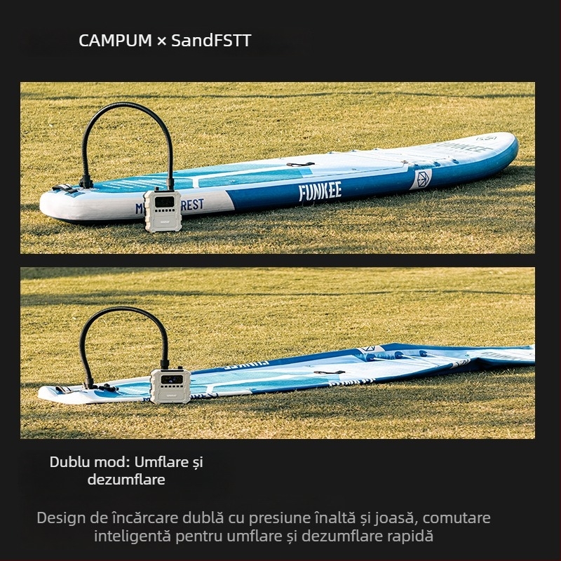 Campum pompă de aer electrică reîncărcabilă cu dublu cilindru pentru ambarcațiuni gonflabile, SUP-uri și perne cu aer – debit 70 L/min, 120 W, afișaj digital