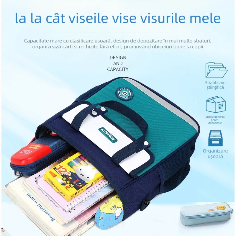 Geantă de școală din nylon pentru elevi de școală primară — unisex, ușoară, respirabilă, reduce încărcarea, căptușeală din poliester, stil modern