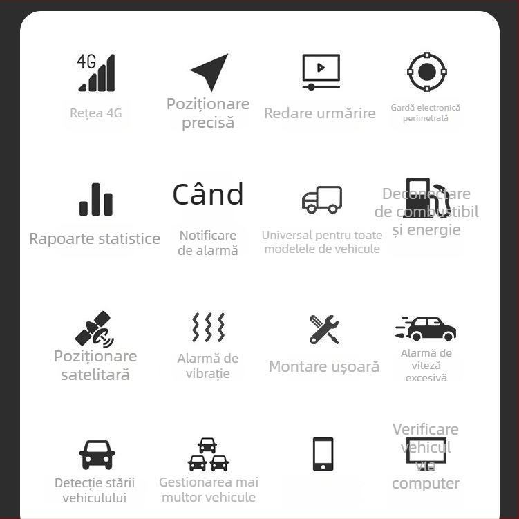 Pozitioner GPS 4G, model J26A, precizie GPS 5-10 m, alarme: deconectare alimentare, SOS, mișcare, geofence, antenă încorporată GPS + GSM