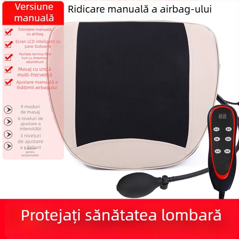 Masajer spate, gât și talie cu pernă lombară, 2 capete de masaj, 3 moduri, temporizator, alimentare prin priză, Aiyoukang
