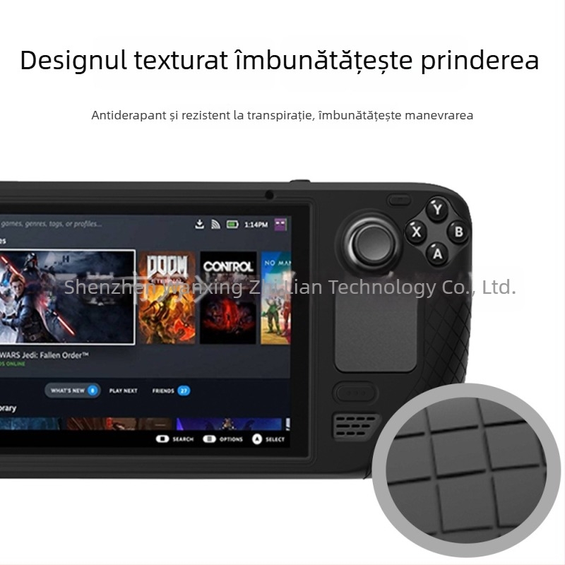Carcasă de protecție din silicon pentru Steam Deck, cu husă din silicon și capac conductor – proces Beer-glue; greutate 155 g; conținut: cutie color, husă din silicon, capac rocker, spumă, pungă OPP