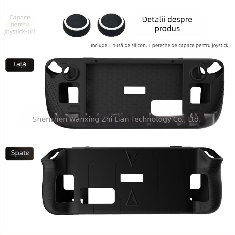 Carcasă de protecție din silicon pentru Steam Deck, cu husă din silicon și capac conductor – proces Beer-glue; greutate 155 g; conținut: cutie color, husă din silicon, capac rocker, spumă, pungă OPP