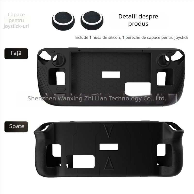 Carcasă de protecție din silicon pentru Steam Deck, cu husă din silicon și capac conductor – proces Beer-glue; greutate 155 g; conținut: cutie color, husă din silicon, capac rocker, spumă, pungă OPP