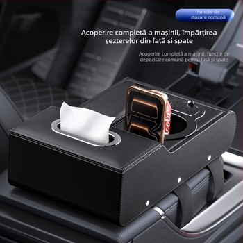 Cutie pentru cot auto, cu spațiu de depozitare mărit, compartiment pentru șervețele și suport pentru pahare, din piele, universal, personalizabil, organizator multifuncțional