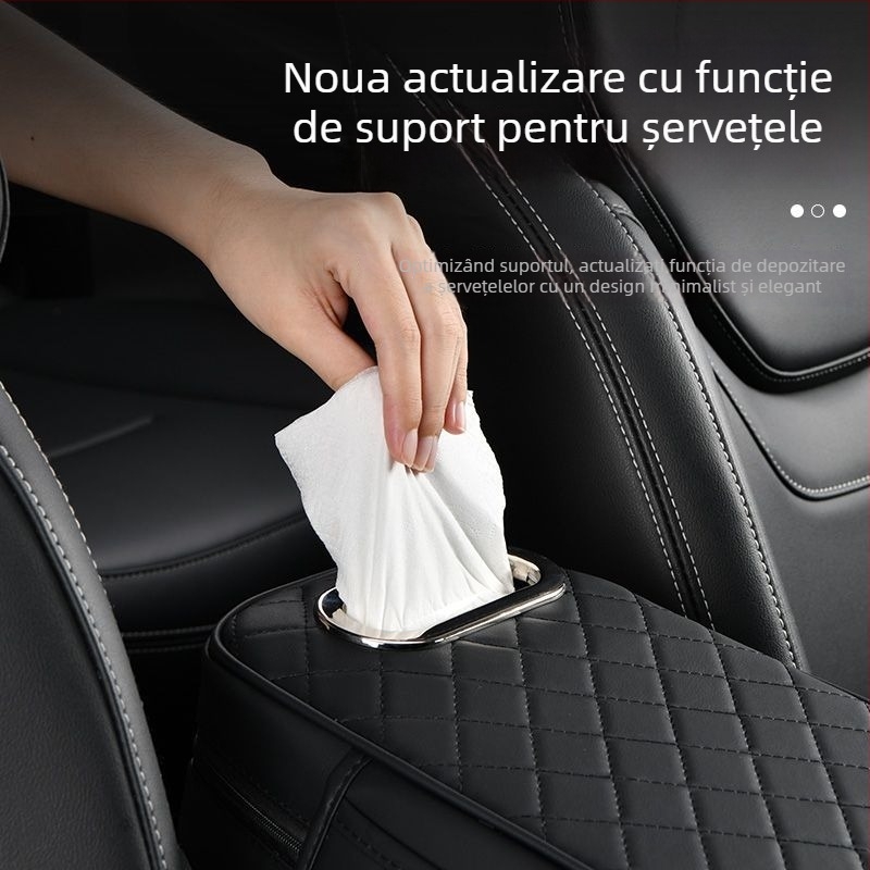 Suport pentru cot auto – pernă de extindere pentru consola, geantă de depozitare și cutie de șervețele, 3-in-1; PVC; universal; personalizabil
