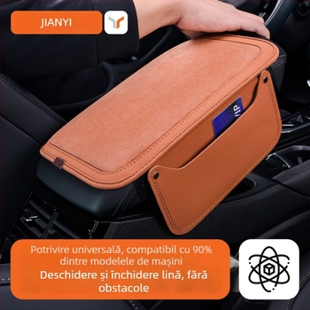 Perna de cotieră auto cu broderie din suede, buzunar universal de depozitare (Material: Suede; Compatibilitate: BYD, VW, Toyota, Geely, Wuling; Pentru toate anotimpurile)