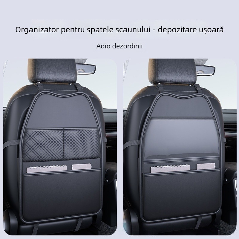 Protecție universală a spătarului scaunului auto cu buzunar de depozitare, material PU, umplutură: țesătură + burete rebound, utilizare all-season