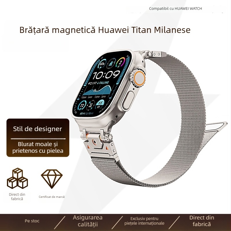 Brățară Apple Watch Yuheng — curea din oțel inoxidabil cu închidere magnetică, bandă Milanese din țesătură de titan, 53 g, compatibilă cu Apple Watch