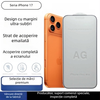 Protecție ecran din sticlă temperată pentru iPhone 17 Pro – margini ultra-subțiri, finisaj mat, claritate HD, antiamprentă, acoperire totală