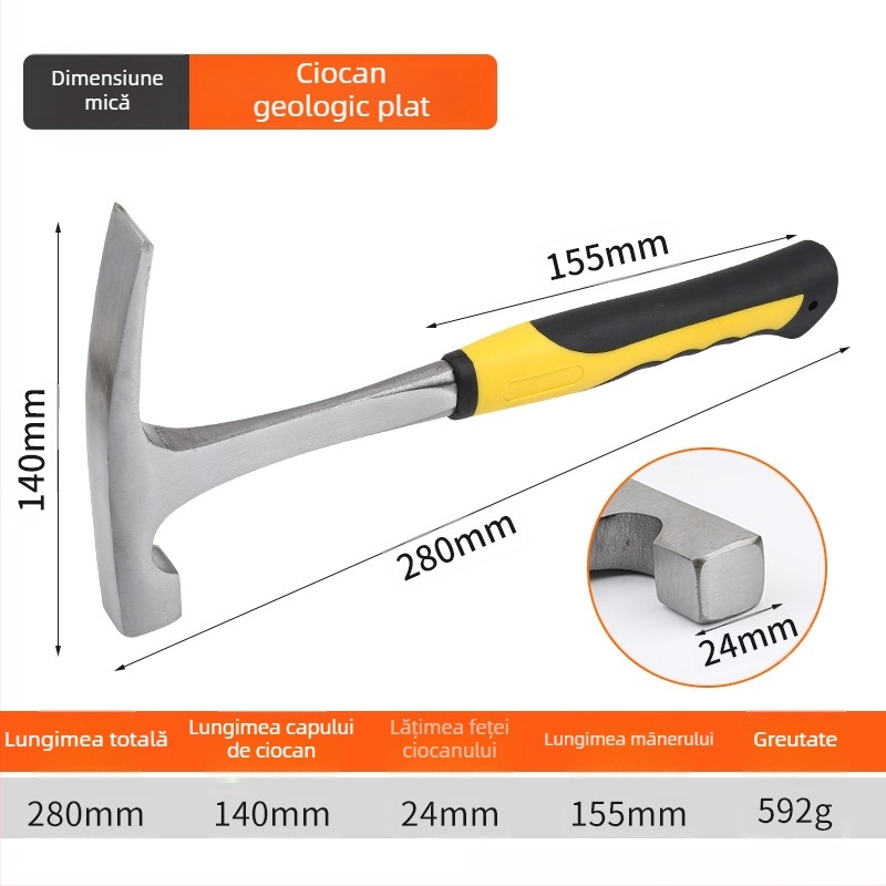 Cioc geologic pentru explorare, cap plat/ascuțit (cap din oțel cu conținut înalt de carbon; rezistent la șocuri; rezistent la explozie; greutate 950 g)